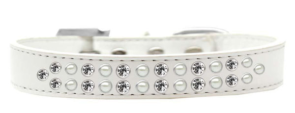 Two Row Pearl and Clear Crystal Size 14 White Dog Collar