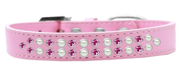 Two Row Pearl and Pink Crystal Size 16 Light Pink Dog Collar