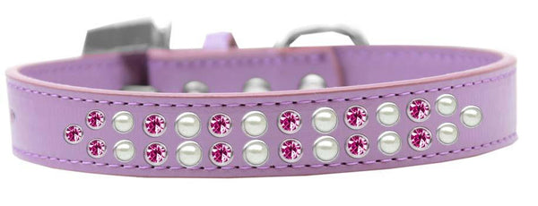 Two Row Pearl and Pink Crystal Size 20 Lavender Dog Collar