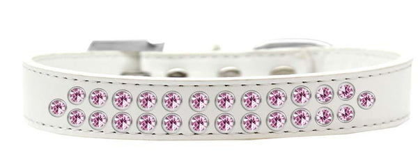 Two Row Light Pink Crystal Size 18 White Dog Collar