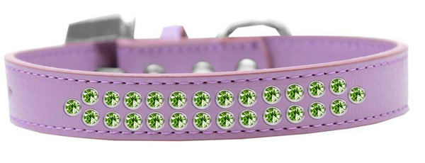 Two Row Lime Green Crystal Size 20 Lavender Dog Collar