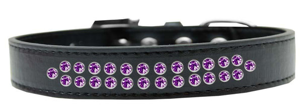 Two Row Purple Crystal Size 18 Black Dog Collar