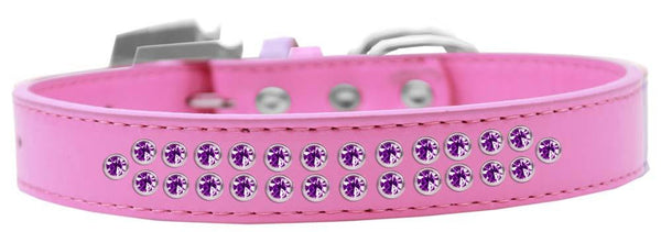 Two Row Purple Crystal Size 18 Bright Pink Dog Collar