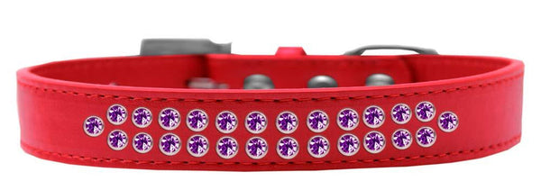 Two Row Purple Crystal Size 14 Red Dog Collar