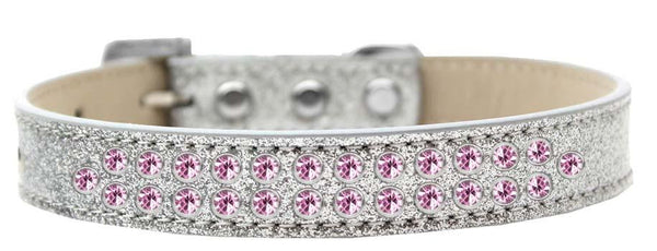 Two Row Light Pink Crystal Size 16 Silver Ice Cream Dog Collar