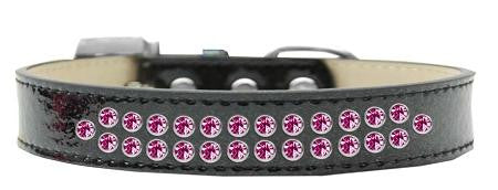 Two Row Bright Pink Crystal Size 20 Black Ice Cream Dog Collar