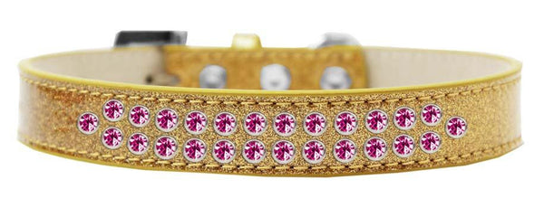 Two Row Bright Pink Crystal Size 20 Gold Ice Cream Dog Collar