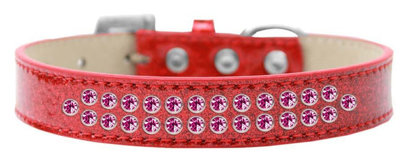 Two Row Bright Pink Crystal Size 18 Red Ice Cream Dog Collar