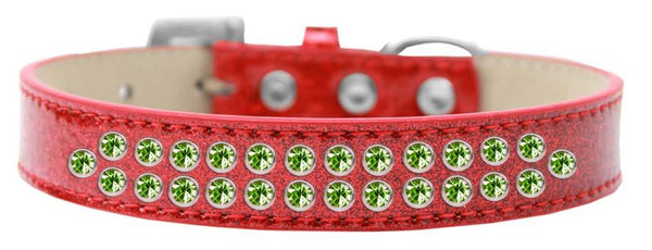 Two Row Lime Green Crystal Size 16 Red Ice Cream Dog Collar