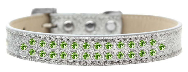 Two Row Lime Green Crystal Size 14 Silver Ice Cream Dog Collar