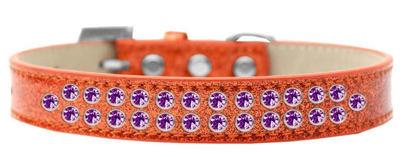 Two Row Purple Crystal Size 20 Orange Ice Cream Dog Collar