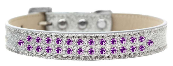 Two Row Purple Crystal Size 20 Silver Ice Cream Dog Collar