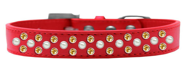 Sprinkles Dog Collar Pearl and Yellow Crystals Size 20 Red