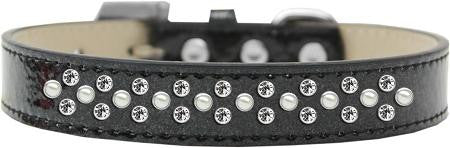 Sprinkles Ice Cream Dog Collar Pearl and Clear Crystals Size 16 Black