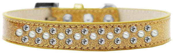 Sprinkles Ice Cream Dog Collar Pearl and Clear Crystals Size 18 Gold