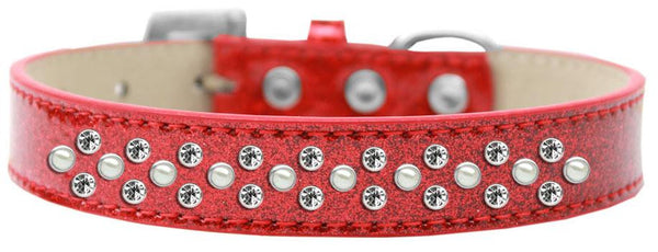 Sprinkles Ice Cream Dog Collar Pearl and Clear Crystals Size 12 Red