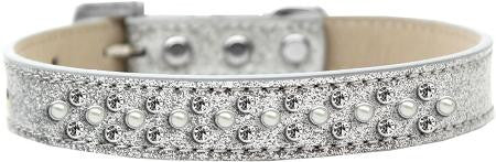 Sprinkles Ice Cream Dog Collar Pearl and Clear Crystals Size 14 Silver