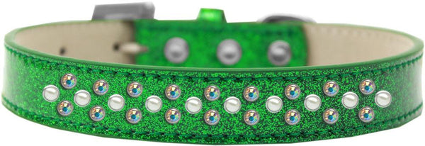 Sprinkles Ice Cream Dog Collar Pearl and AB Crystals Size 18 Emerald Green