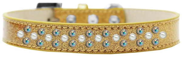 Sprinkles Ice Cream Dog Collar Pearl and AB Crystals Size 14 Gold