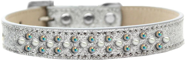 Sprinkles Ice Cream Dog Collar Pearl and AB Crystals Size 18 Silver