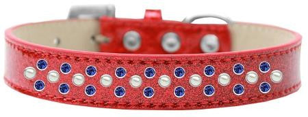 Sprinkles Ice Cream Dog Collar Pearl and Blue Crystals Size 20 Red