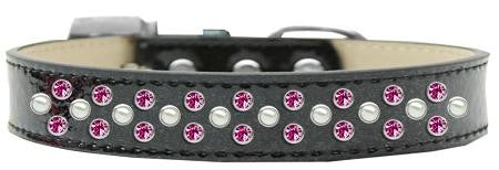 Sprinkles Ice Cream Dog Collar Pearl and Bright Pink Crystals Size 16 Black