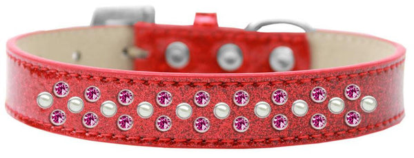 Sprinkles Ice Cream Dog Collar Pearl and Bright Pink Crystals Size 14 Red