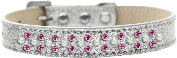 Sprinkles Ice Cream Dog Collar Pearl and Bright Pink Crystals Size 14 Silver