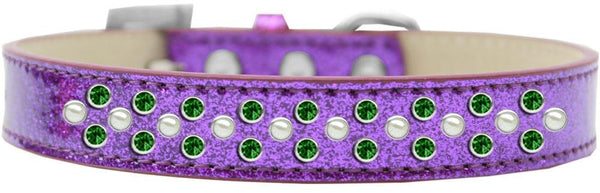 Sprinkles Ice Cream Dog Collar Pearl and Emerald Green Crystals Size 16 Purple