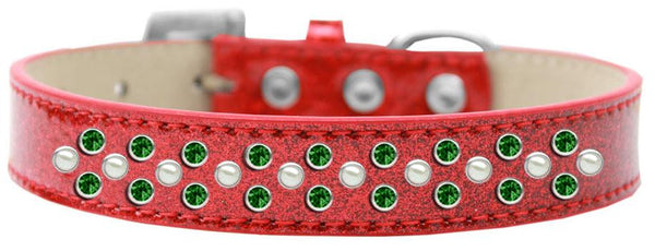 Sprinkles Ice Cream Dog Collar Pearl and Emerald Green Crystals Size 18 Red