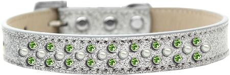 Sprinkles Ice Cream Dog Collar Pearl and Lime Green Crystals Size 16 Silver