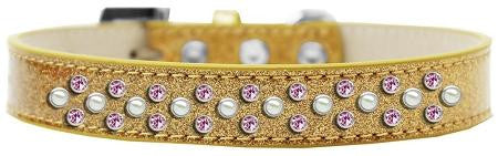 Sprinkles Ice Cream Dog Collar Pearl and Light Pink Crystals Size 14 Gold