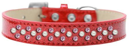 Sprinkles Ice Cream Dog Collar Pearl and Light Pink Crystals Size 16 Red