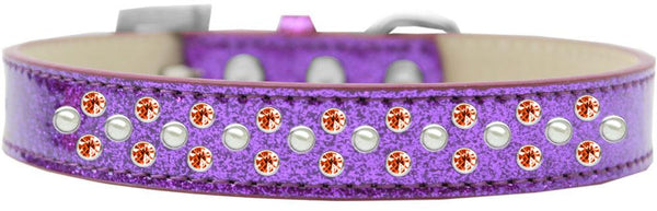 Sprinkles Ice Cream Dog Collar Pearl and Orange Crystals Size 16 Purple