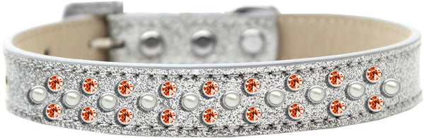 Sprinkles Ice Cream Dog Collar Pearl and Orange Crystals Size 12 Silver