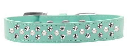 Sprinkles Dog Collar Pearl and Clear Crystals Size 18 Aqua