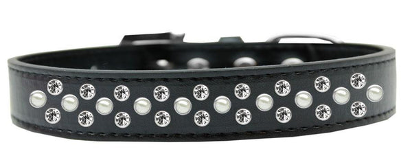 Sprinkles Dog Collar Pearl and Clear Crystals Size 16 Black