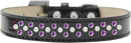 Sprinkles Ice Cream Dog Collar Pearl and Purple Crystals Size 14 Black