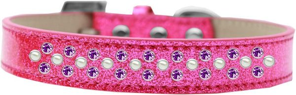 Sprinkles Ice Cream Dog Collar Pearl and Purple Crystals Size 16 Pink