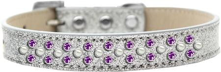 Sprinkles Ice Cream Dog Collar Pearl and Purple Crystals Size 14 Silver