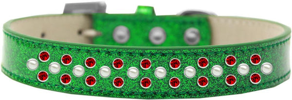 Sprinkles Ice Cream Dog Collar Pearl and Red Crystals Size 18 Emerald Green