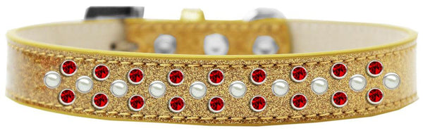 Sprinkles Ice Cream Dog Collar Pearl and Red Crystals Size 16 Gold