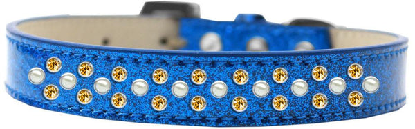 Sprinkles Ice Cream Dog Collar Pearl and Yellow Crystals Size 14 Blue