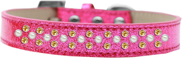 Sprinkles Ice Cream Dog Collar Pearl and Yellow Crystals Size 14 Pink