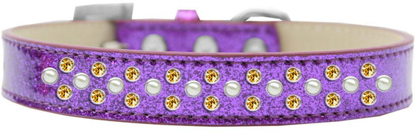 Sprinkles Ice Cream Dog Collar Pearl and Yellow Crystals Size 12 Purple