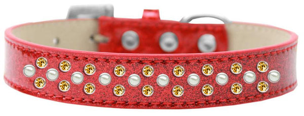 Sprinkles Ice Cream Dog Collar Pearl and Yellow Crystals Size 12 Red