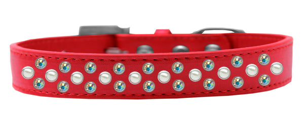 Sprinkles Dog Collar Pearl and AB Crystals Size 20 Red