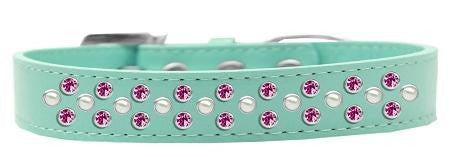 Sprinkles Dog Collar Pearl and Bright Pink Crystals Size 20 Aqua