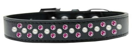 Sprinkles Dog Collar Pearl and Bright Pink Crystals Size 16 Black