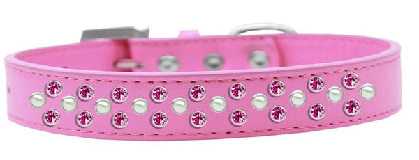 Sprinkles Dog Collar Pearl and Bright Pink Crystals Size 18 Bright Pink